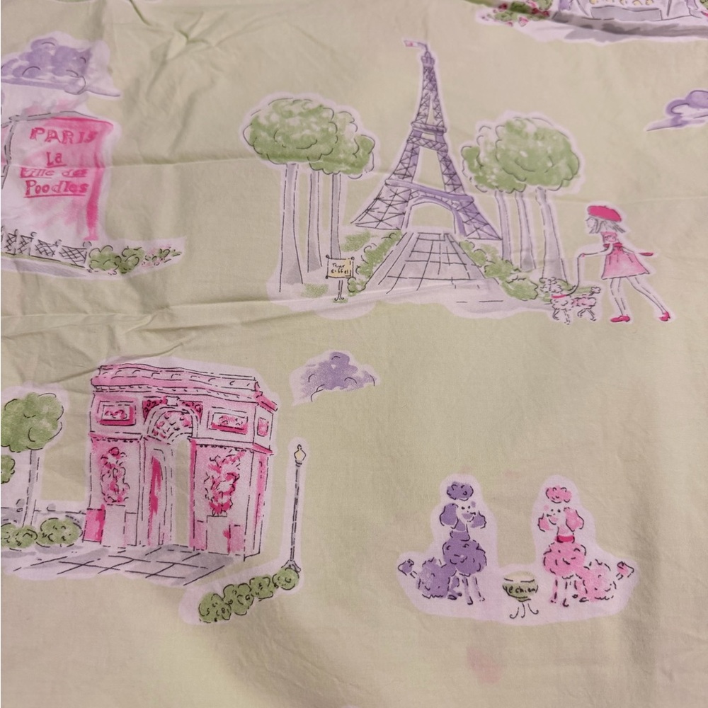 Pottery Barn Kids Duvet Cover with Pink and Green Parisian Print - Picture 4 of 5